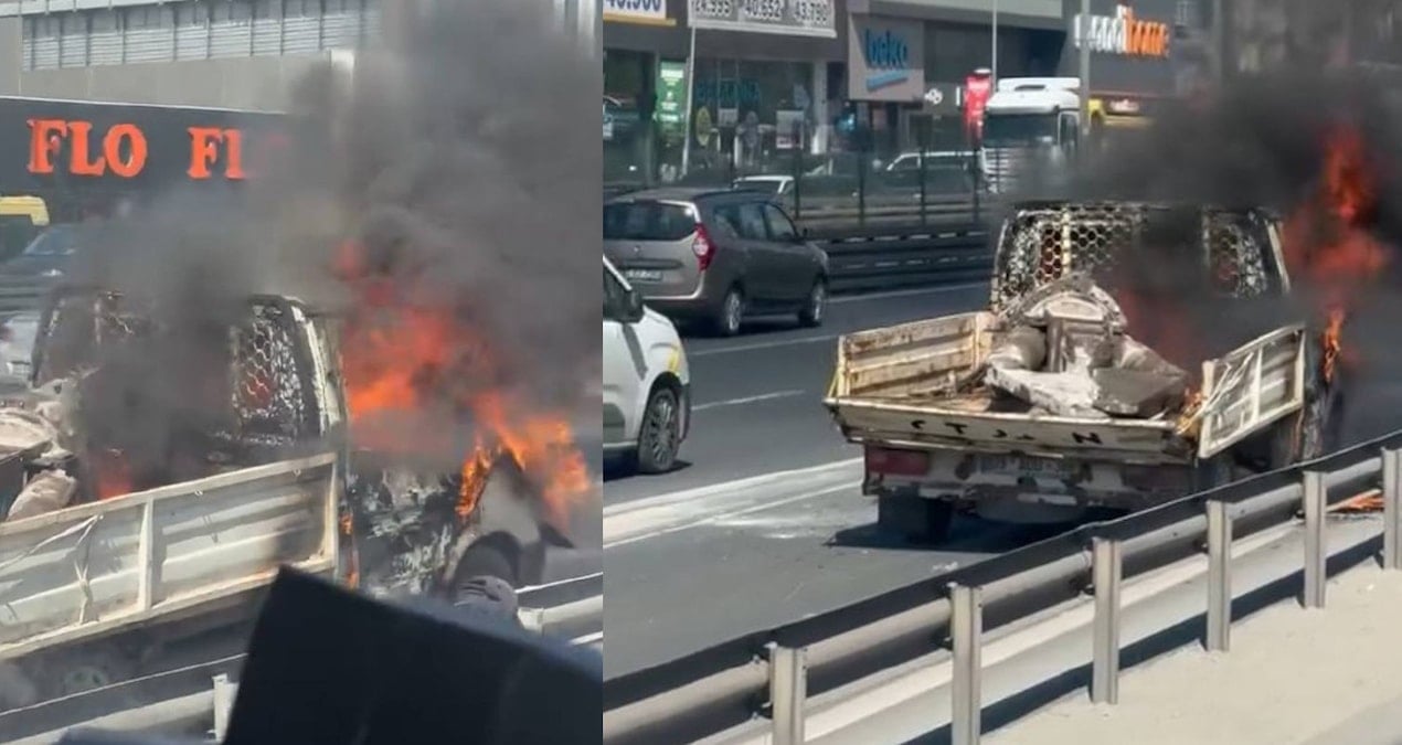 İstanbul’da Seyir Halindeyken Kamyonet Alev Alev Yandı!